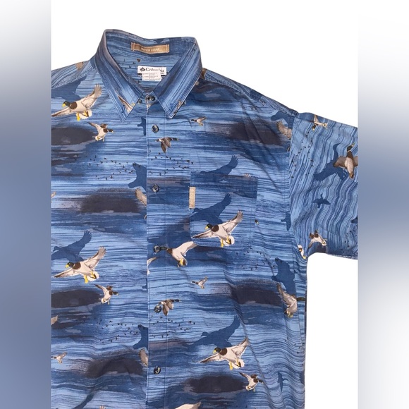 Columbia Men's River Lodge AOP Blue Bird Duck Pattern Shirt Sz Large - Picture 1 of 4
